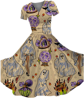*PREORDERS ARRIVING BY OCTOBER* WOMEN'S VINTAGE HALLOWEEN PINUP GHOST PRINT MAXI DRESS