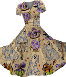 *PREORDERS ARRIVING BY OCTOBER* WOMEN'S VINTAGE HALLOWEEN PINUP GHOST PRINT MAXI DRESS