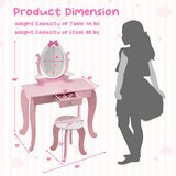 Kid Vanity Table Stool Set with Oval Rotatable Mirror-Pink