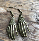 Halloween Vintage Carved Skull Skeleton Hands Earrings
