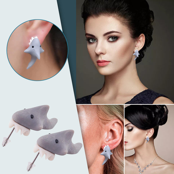 Cartoon Sharks Bite 3d Stud Earrings Women Lovely Casual Sea Animal Fish Jewelry Girls Kawaii Creative Earring Female Cartoon Sharks Bite 3d Stud Earrings Women Lovely Casual Sea Animal Fish Jewelry