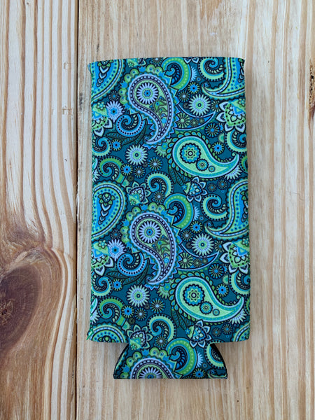 Green Paisley Slim Can Cooler