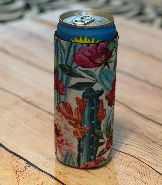 Floral Cactus Slim Can Cooler