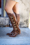 Brown + Leopard Concho Fringe Boots (Arriving July 15)