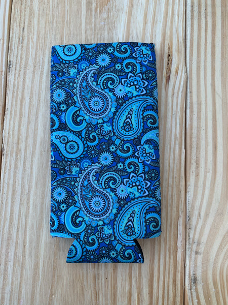 Blue Paisley Slim Can Cooler